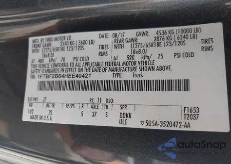 2017 Ford F-250 Xlt from USA, damaged, VIN 1FTBF2B64HEE40421